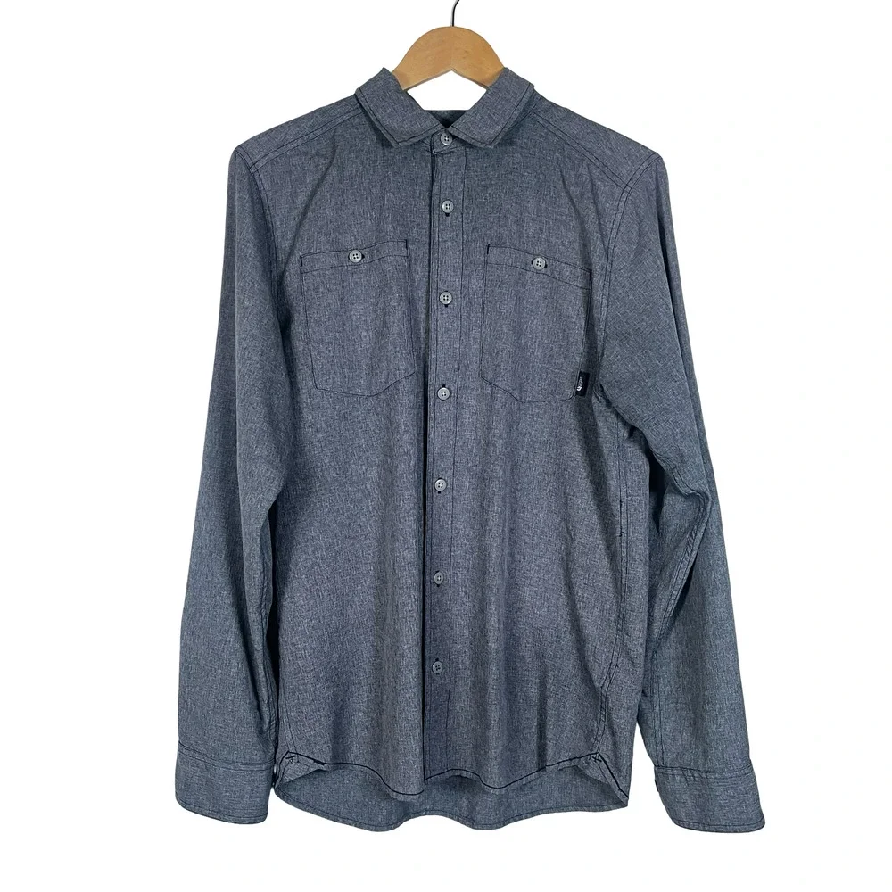 The North Face Shirt Mens Medium Gray Blue Long Sleeve Button Up Vented Hiking